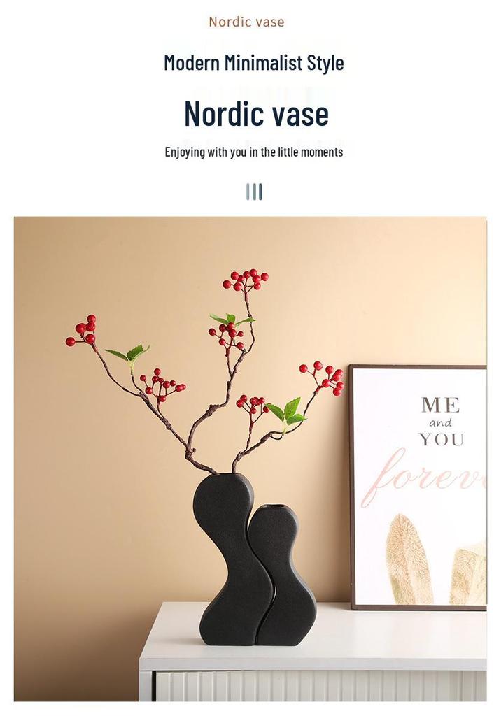 Sleek Black Geometric Ceramic Vase for Home Decor