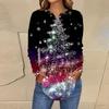 Women's Fashionable Loose-Fit Button-Down Collar Christmas Print Long-Sleeved Top