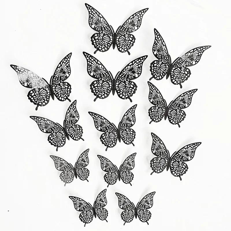 

3D Hollow Butterfly Wall Stickers for Kids Rooms, Home Decal Decor, DIY Mariposas Fridge Stickers, 12Pcs