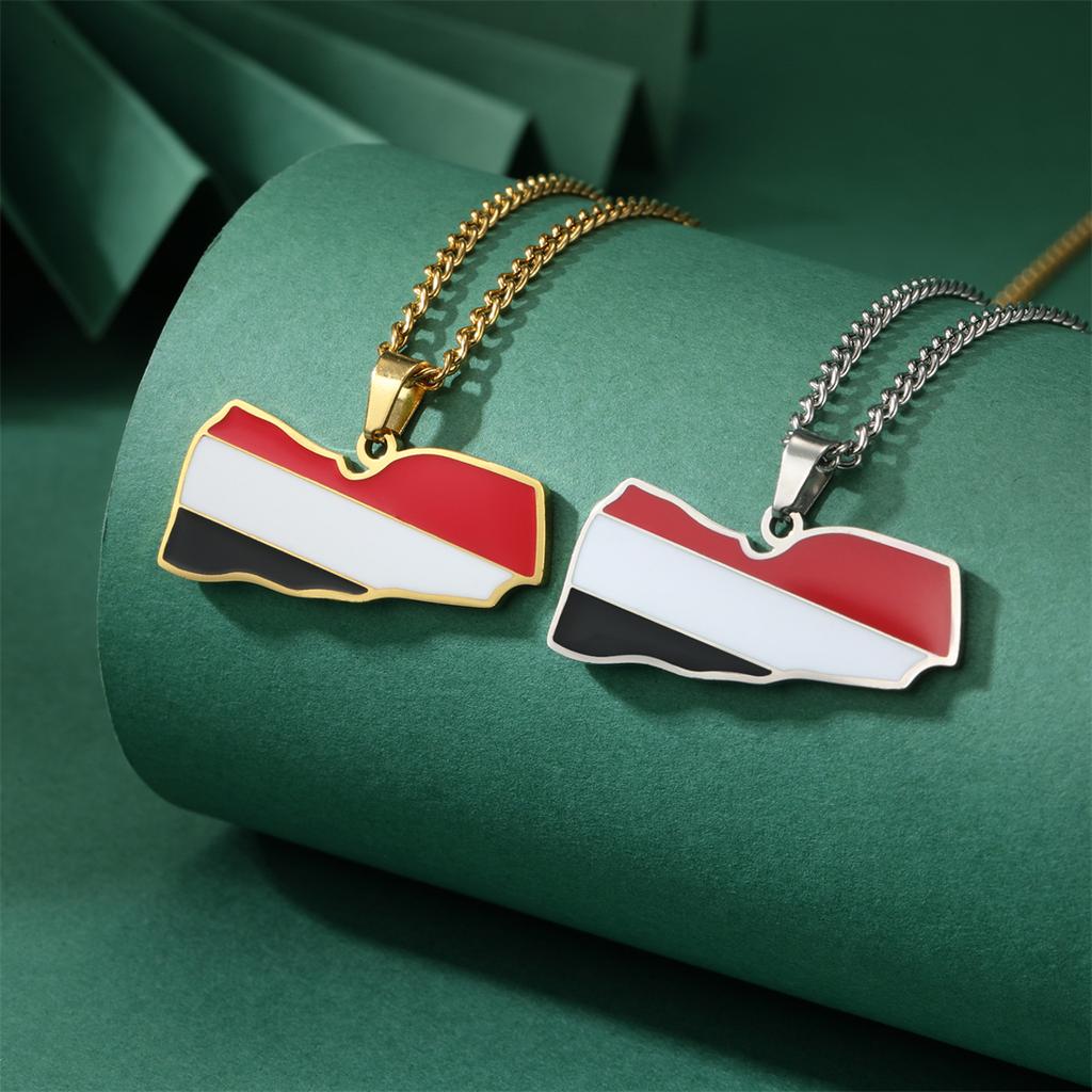 Drip Oil Yemen Map Necklace Stainless Steel Gold Silver Color Fashion Yemeni Flag Pendant Charm Patriotic Gift Wholesale