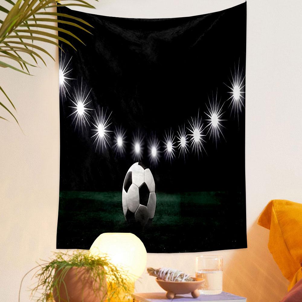 Soccer Ball on Field with Lights Patterned tapestry home decor, suitable for bedroom and living room, gift