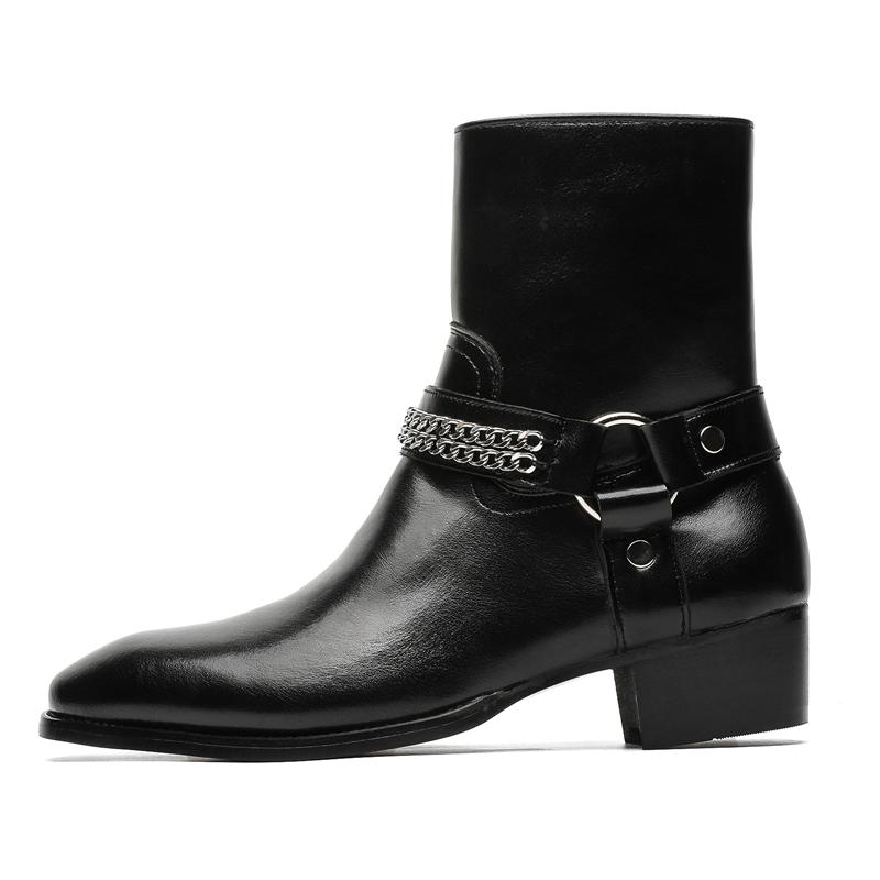 

Physical Shooting Original Design Hight Quality Metal Decoration Pointed Leather Boots For Men s Black Height Increasing Shoes 44 чёрный