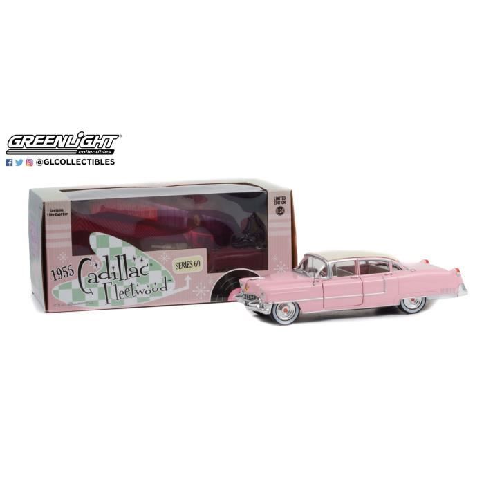 Miniatures montées - Cadillac Fleetwood Series 60 Rose toit blanc 1955 1/24 Greenlight