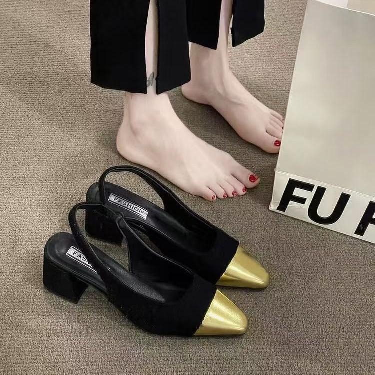 Coarse heel high heels French small sandals women's spring and summer new temperament square head with skirt single shoes