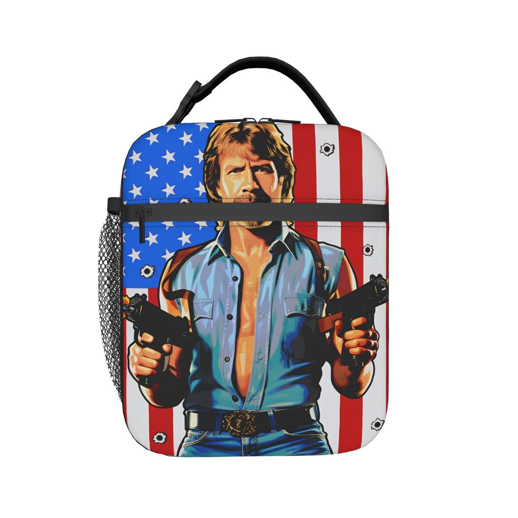 Chucks Norris Lunch Bag  Portable Zipper Lunch Box Women School Custom Cooler Bag Fun Oxford Thermal Lunch Bags