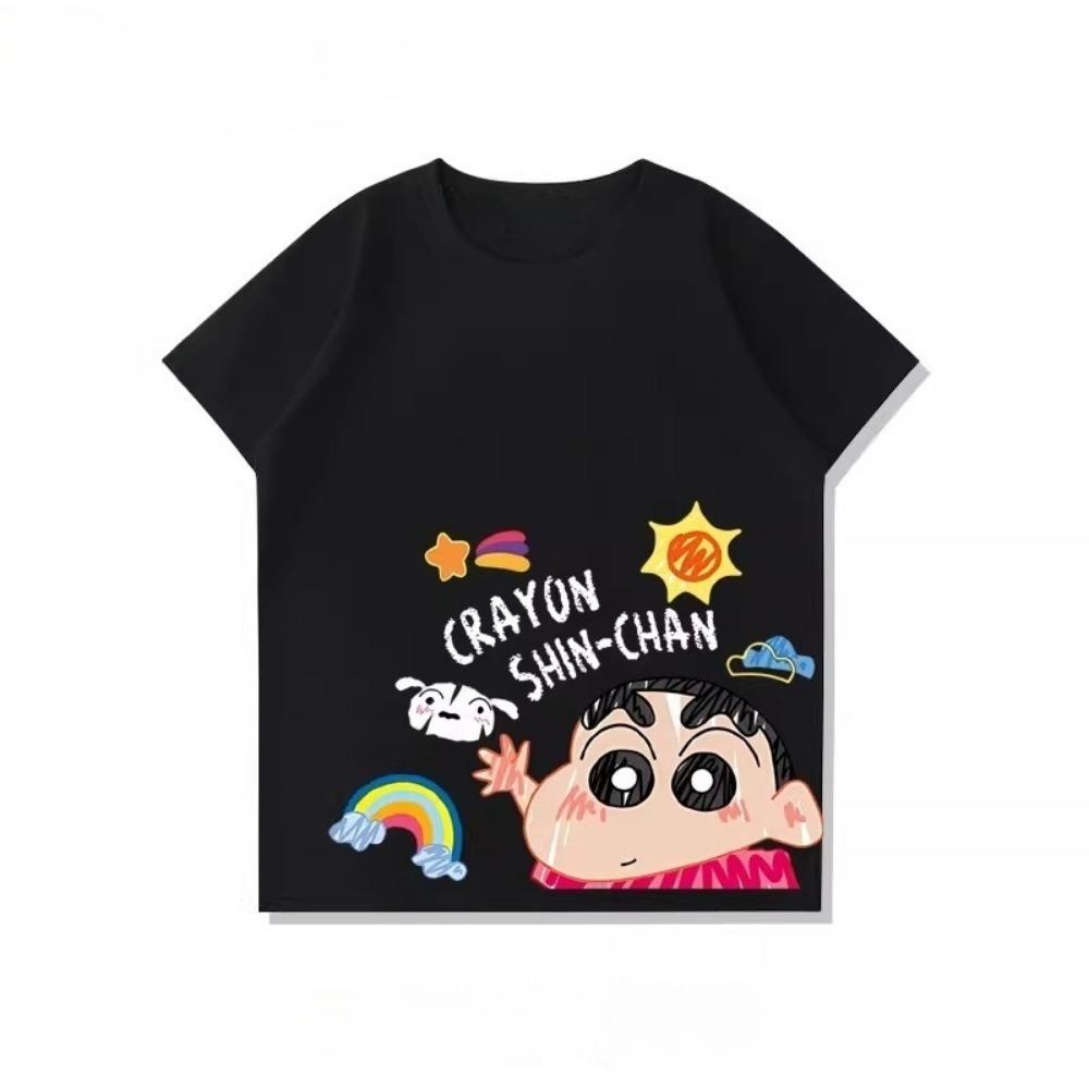 2026 New Summer Black Parent-Child Clothing Collection, Crayon Shin-chan Family Pure Cotton T-shirts,Loose Casual Tops