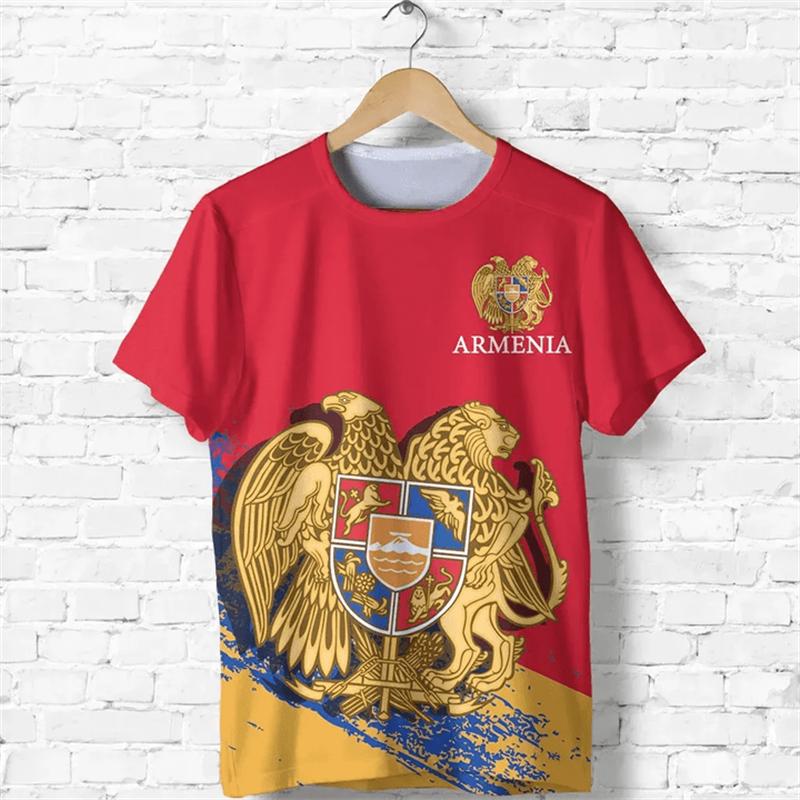 Men's and Women's Summer Casual Short Sleeve Large Armenian Flag T-shirt