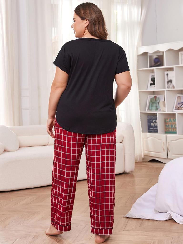 Women's Plus Size Spring/Summer Pajamas - Short Sleeve Top & Long Pants Homewear