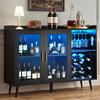 Wine Cabinet, Coffee Bar Cabinet with 9 Wine Bottle Racks, Modern Buffet Sideboard with Glass Holder, Adjustable LED Brightness