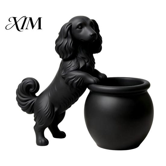 Small Herbaceous Flower Holder 3D Printed Long Haired Dachshund Planter, Cute Dog Flowerpot for Cactus Air Decorative Ceramic Look Pot Plants