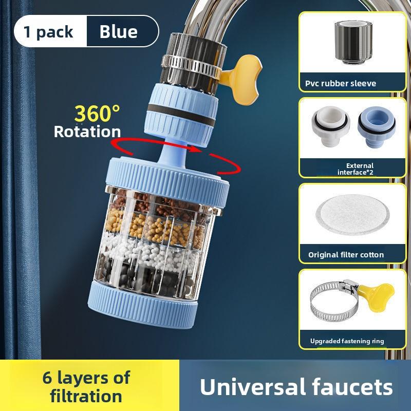 Kitchen Faucet Filter Extension, Rotatable, Detachable and Washable Six-layer Filter Head, Universal Water Splash-proof Filter Nozzle