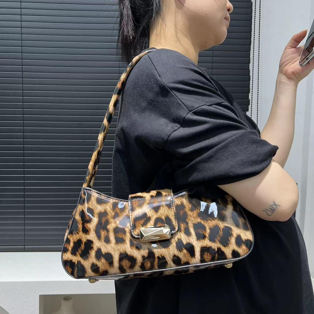 Women'S Personalized Leopard Print Shoulder Bag Glossy Trend Underarm Handbag