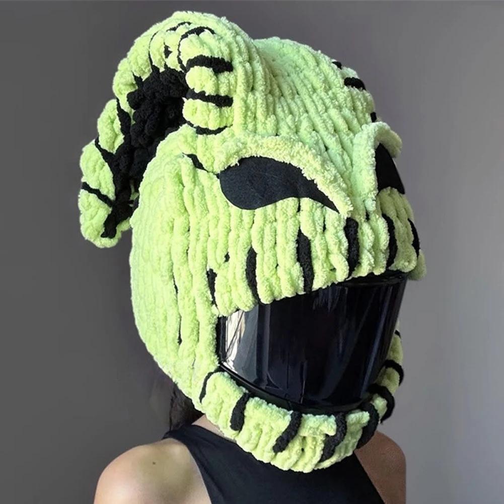 Motorcycle Helmet Cover Cute Cat Ear Helmet Knitted Cover Handmade Thick Velvet Hat Cover for Women Cosplay Styling