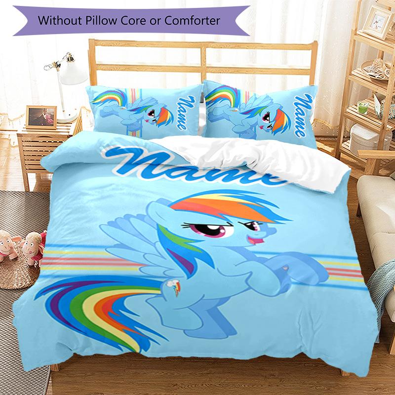3pcs My Little Pony1 Cover Set - Personalized Name, HD Printed Bedding with 1 Cover and 2 Pillowcases - Perfect for Home Decor, Easy Care