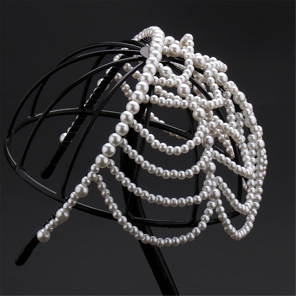 Lightweight Prom Event Headband Pearls Mesh Hair Accessory Fashionable Hair Decors For Parties And Ceremonies