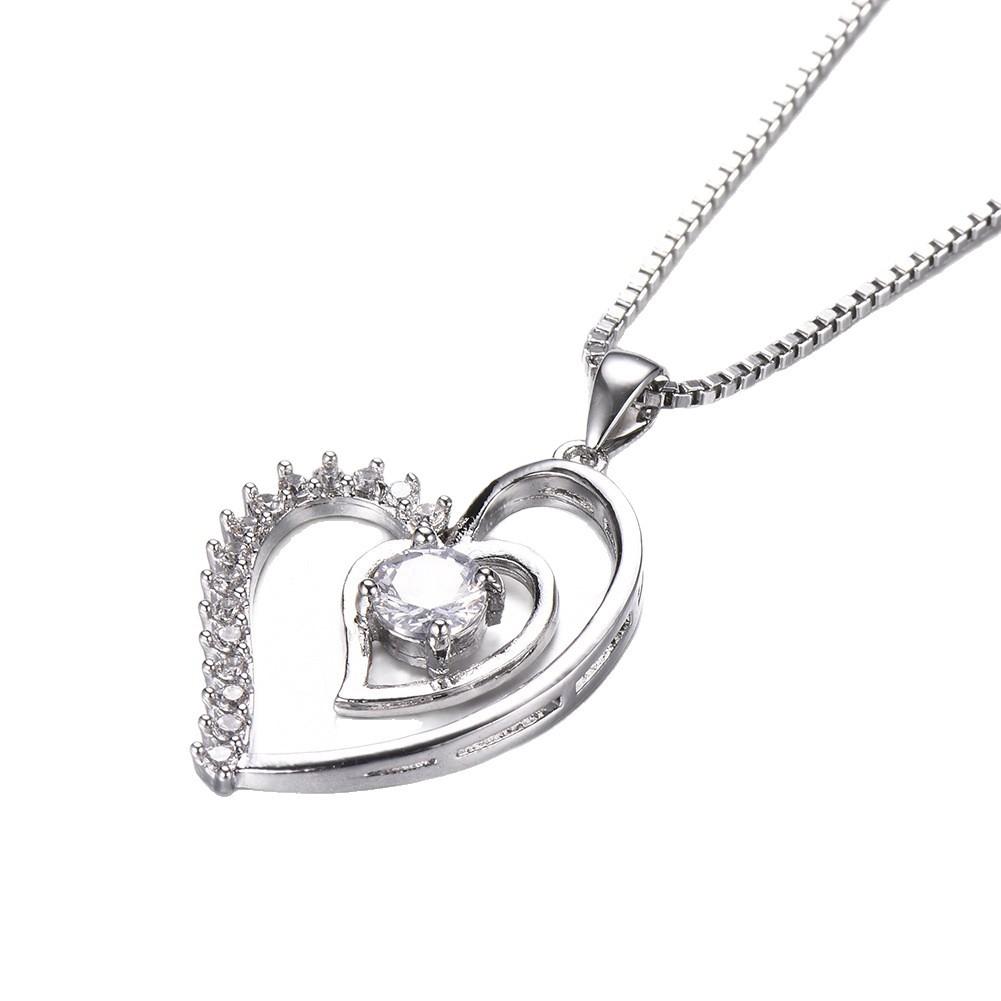 Versatile Japanese and Korean Silver Rose Gold White Diamond + Double Love Women's Necklace