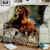 1PC Custom Name Horse Stream Flannel Blanket Versatile,all-season Throw Suitable for the Living Room,bedroom,camping,travel,and Gift