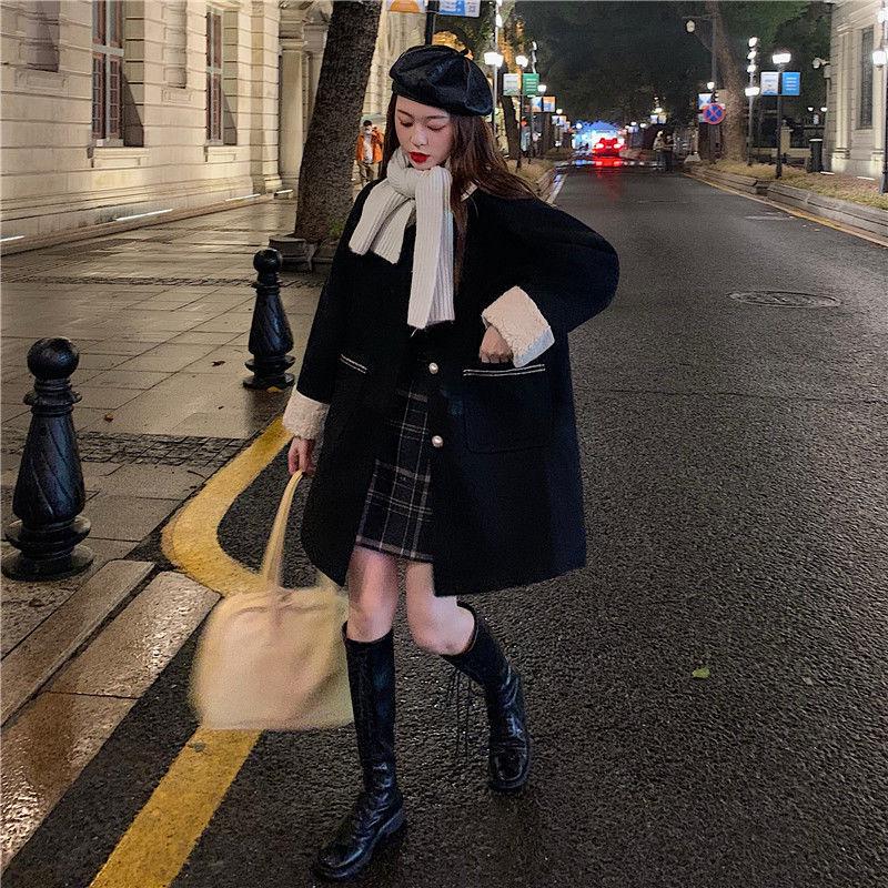 Hepburn Style Women's Tweed Coat - Autumn/Winter Loose Fit, Trendy Fragrance-Inspired Thickened Outerwear