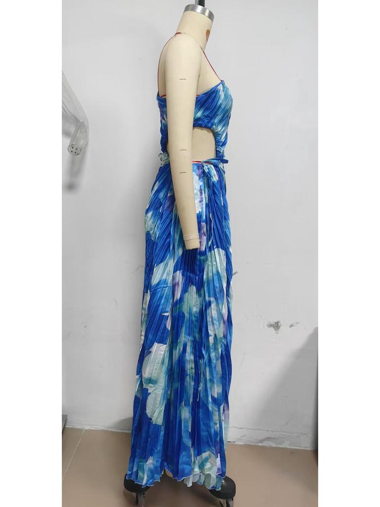 Elegant One-Shoulder Pleated Evening Dress with Waist Cutout - Spring/Summer Style