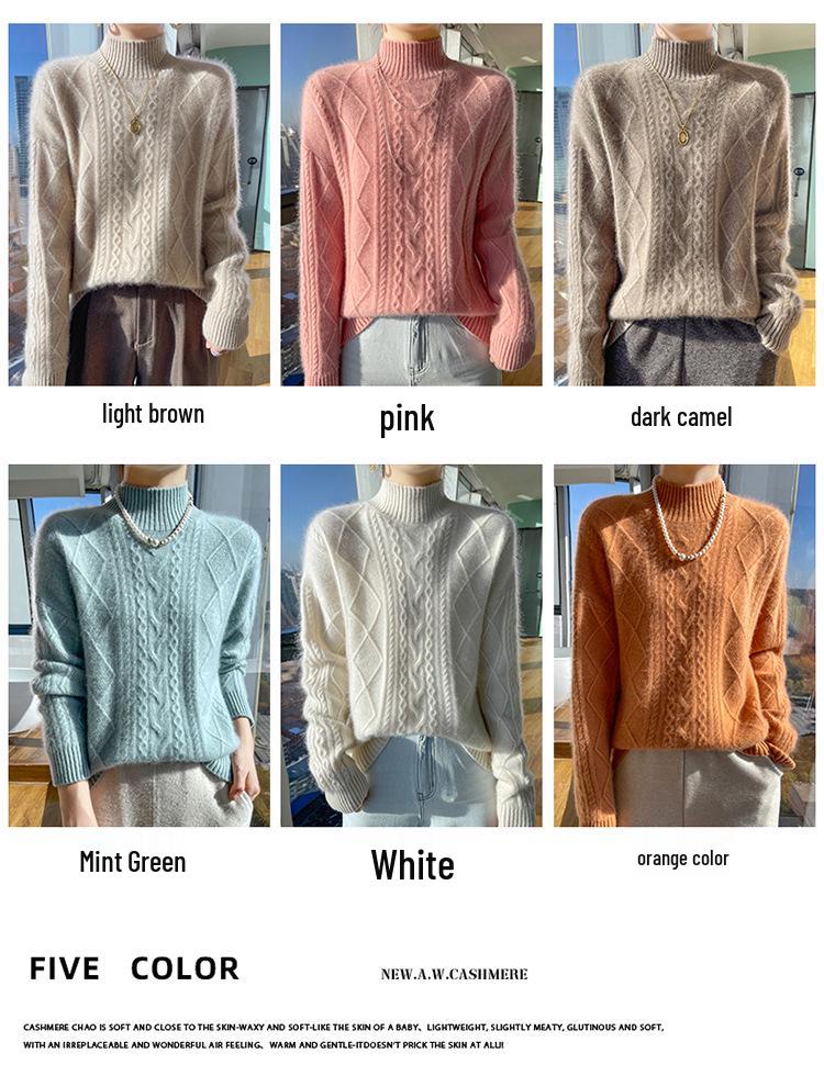 Thick Wool Cable Knit Cardigan: Retro High-Neck Sweater, Warm Winter Base Layer