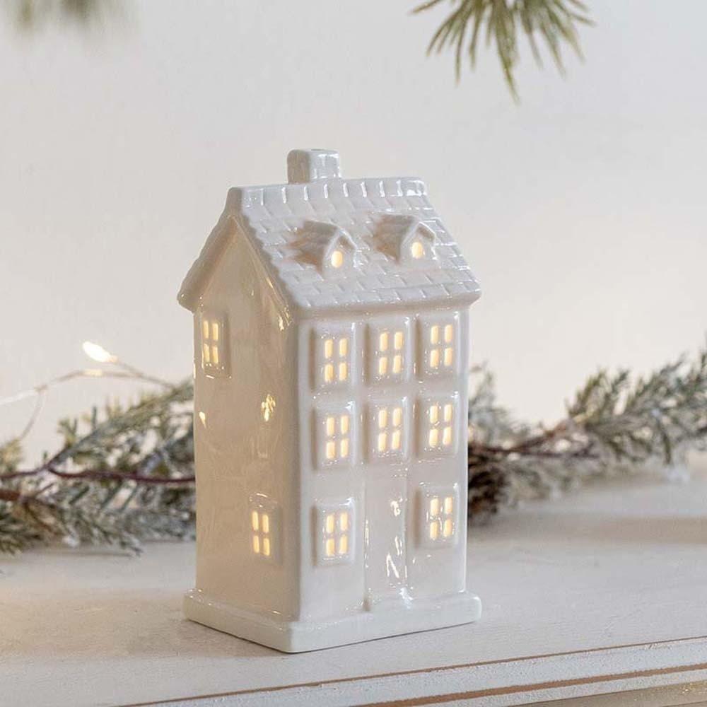 Ceramic Porcelain Lamp Ornament Button Batteries LED Christmas Atmosphere Lights Warm Glow Glowing Effect
