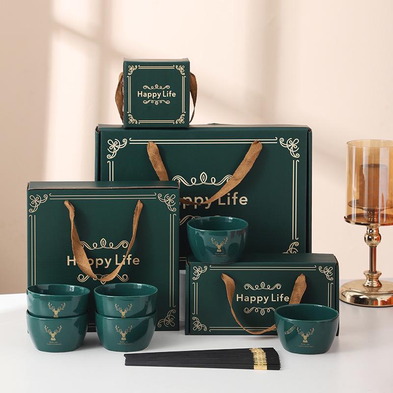 Creative Ceramic Bowl, Chopsticks, and Spoon Set - Perfect Gift for Company Openings and Events