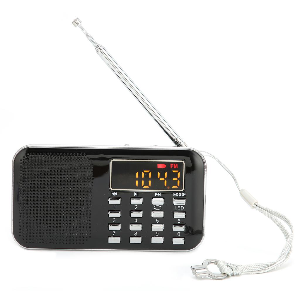 Digital Radio Mini Portable Radio Subwoofer Card MP3 Player Bass Speaker for SeniorBlack