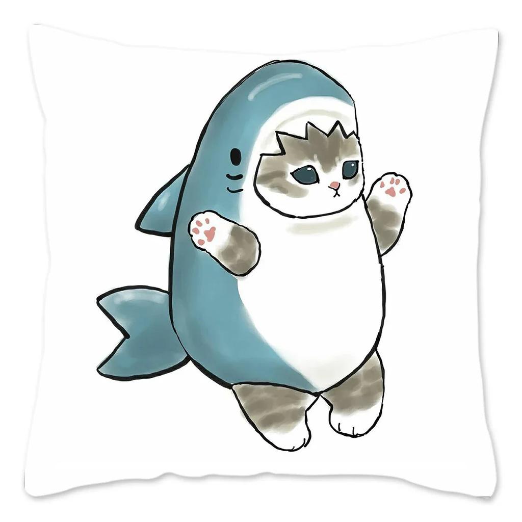 Funny CatShark Pillow Case Home Decoration Polyester Pillow Cover for Sofa Kawaii Cushion Cover Fundas Cojines  X