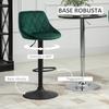 Set of 2 High Stools with Backrest and Footrest, Adjustable Kitchen Stools In Velvet, Metal Base, 46x48x83-104 Cm, Green