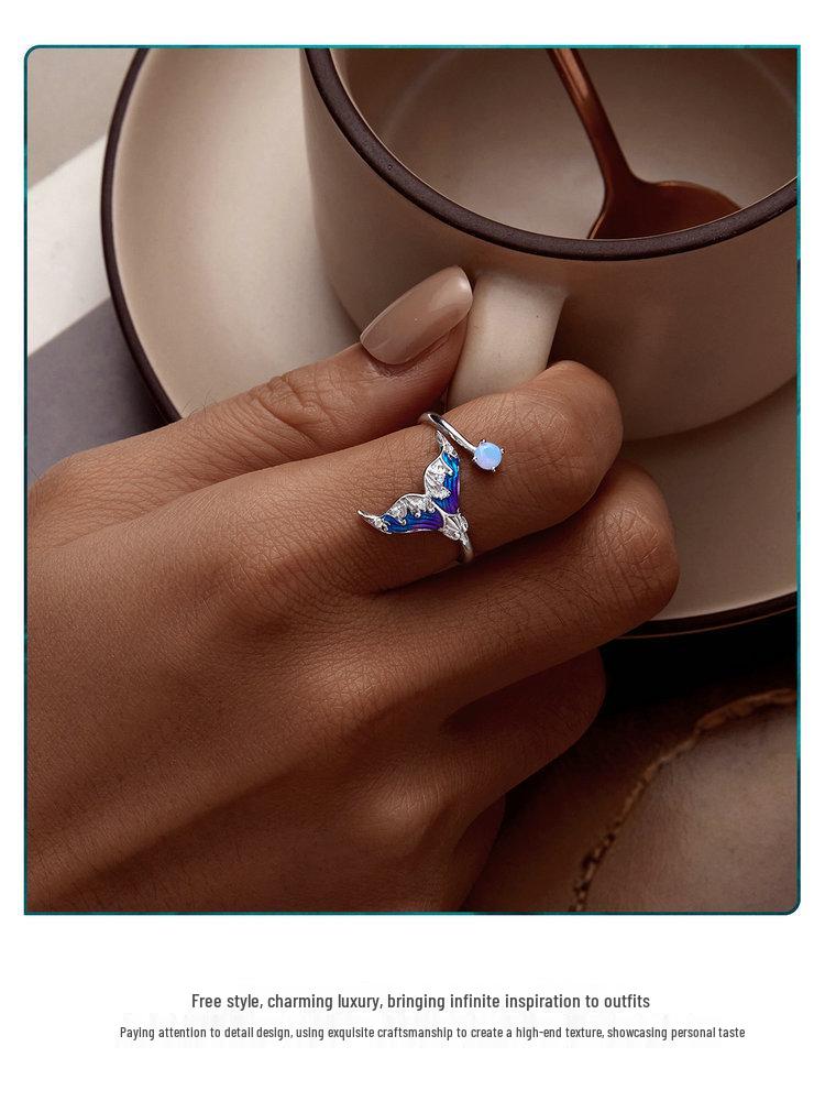 Avle Exquisite Fantasy Fishtail Ring: S925 Sterling Silver, Platinum-Plated, Adjustable Women's Jewelry