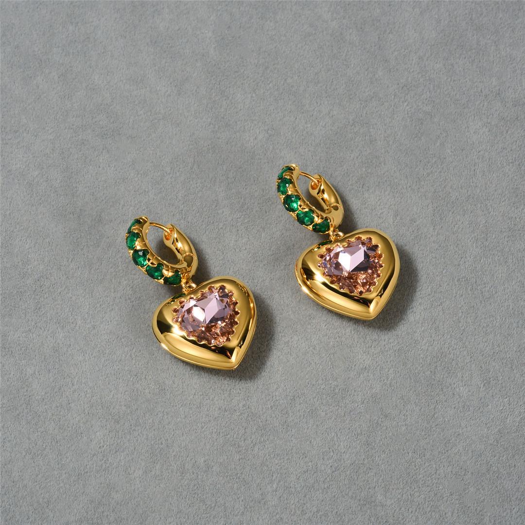 

Niche Design Sense Love Pink And Green Splicing Pendant With Diamonds Small Circle Ear Buckle Temperament Celebrity High-End Earrings Women