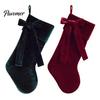 Xmas Party Supplies 19 Inch Velvet Christmas Stocking with Bow, Soft Large Fireplace Hanging Stockings for Gifts Sock Plush Cuff Mantel, Holiday Tree
