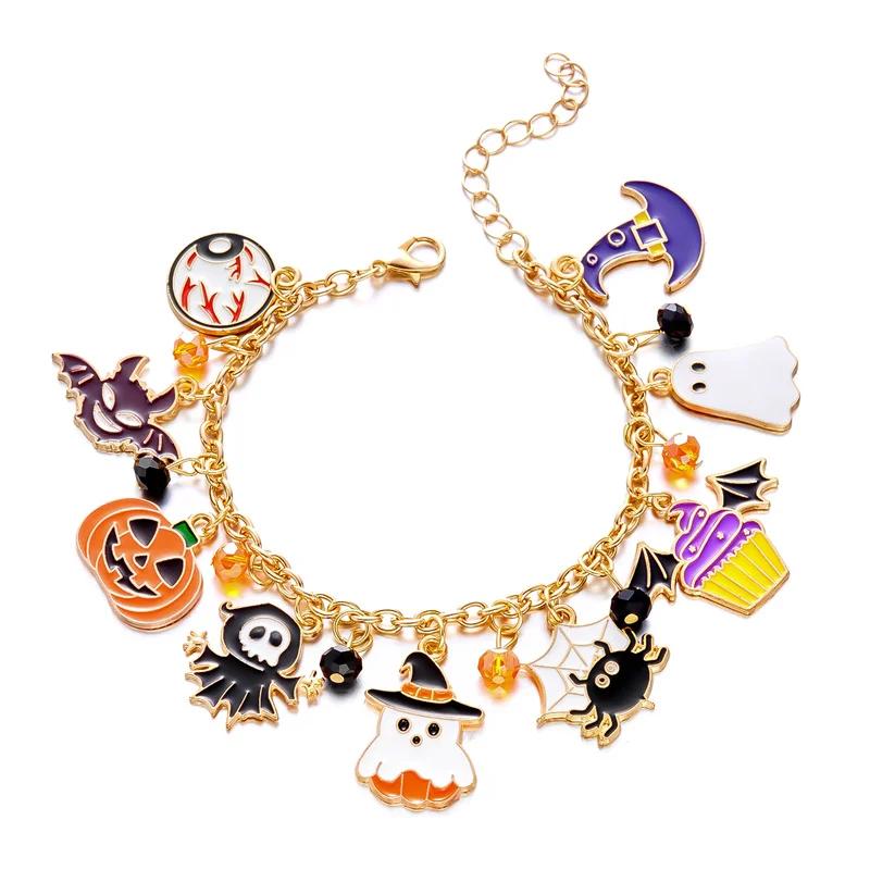Halloween Lustiges Kürbis Geist Armband Für Frauen Schwarz Fledermaus Spinnennetz Hut Metallkette Armreifen Hip Hop Punk Festival Schmuck Geschenk