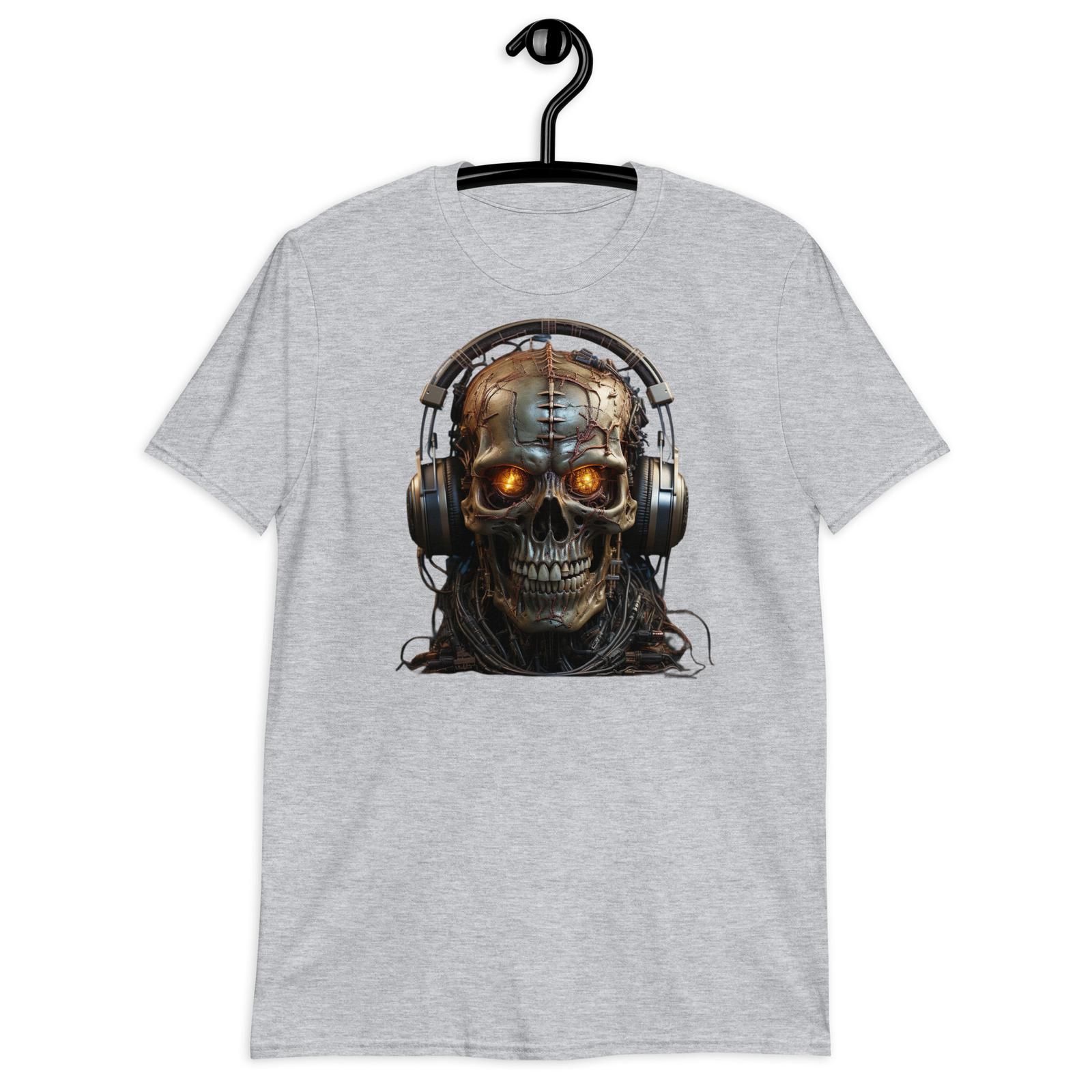 Cyborg Skull with Headset Graphic Print T-Shirt Mens Womens Tees Top Futuristic Men s Tee XL