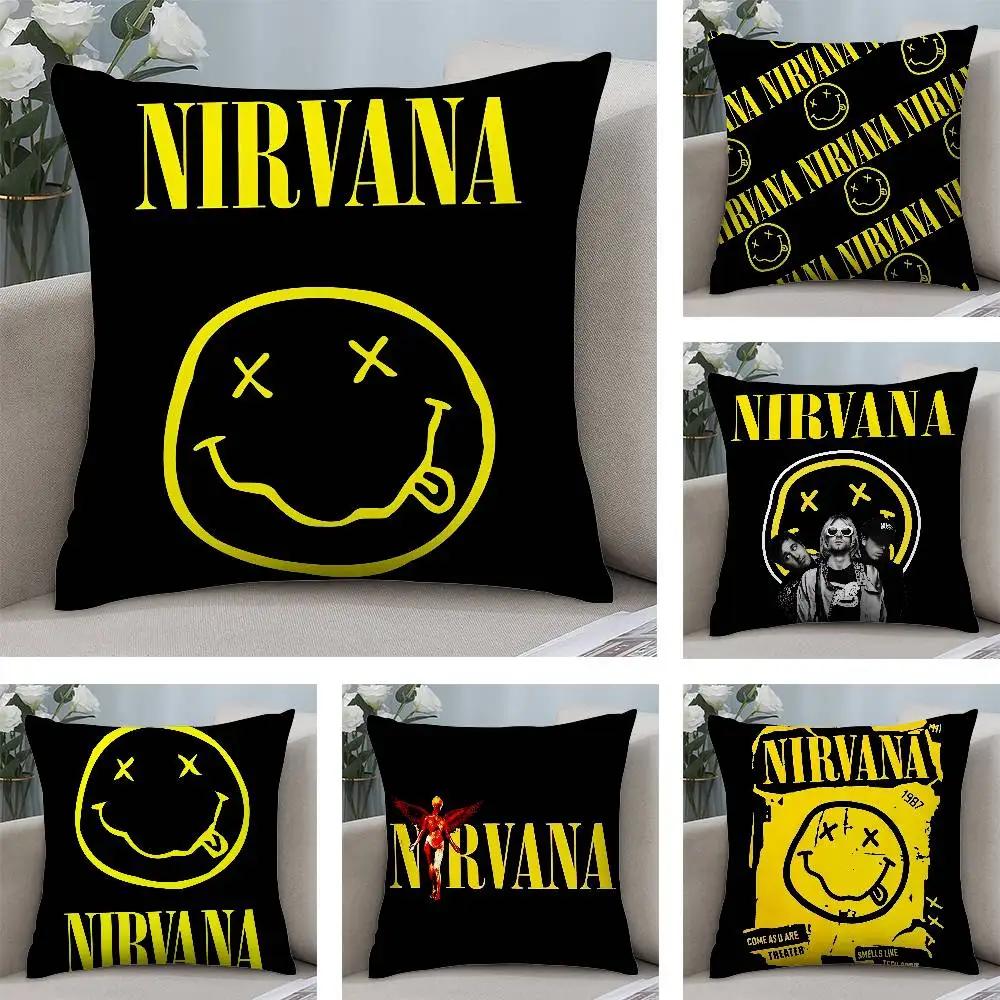 Tonnika Chen Unisex Band Smile-N-Nirvanaes-S Pillow Case Square Double‑Sided Print Cushion Case For Sofa Home Bedchamber Decor Gift