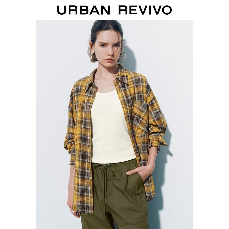 UR 2025 Autumn Plaid Fringed Open-Front Shirt S