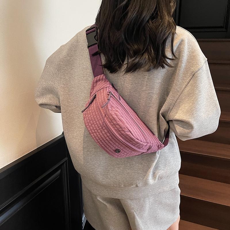 Grid Pattern Waist Bag Multiple Pockets Fashionable Crossbody Bag for Women Street Style Accessory