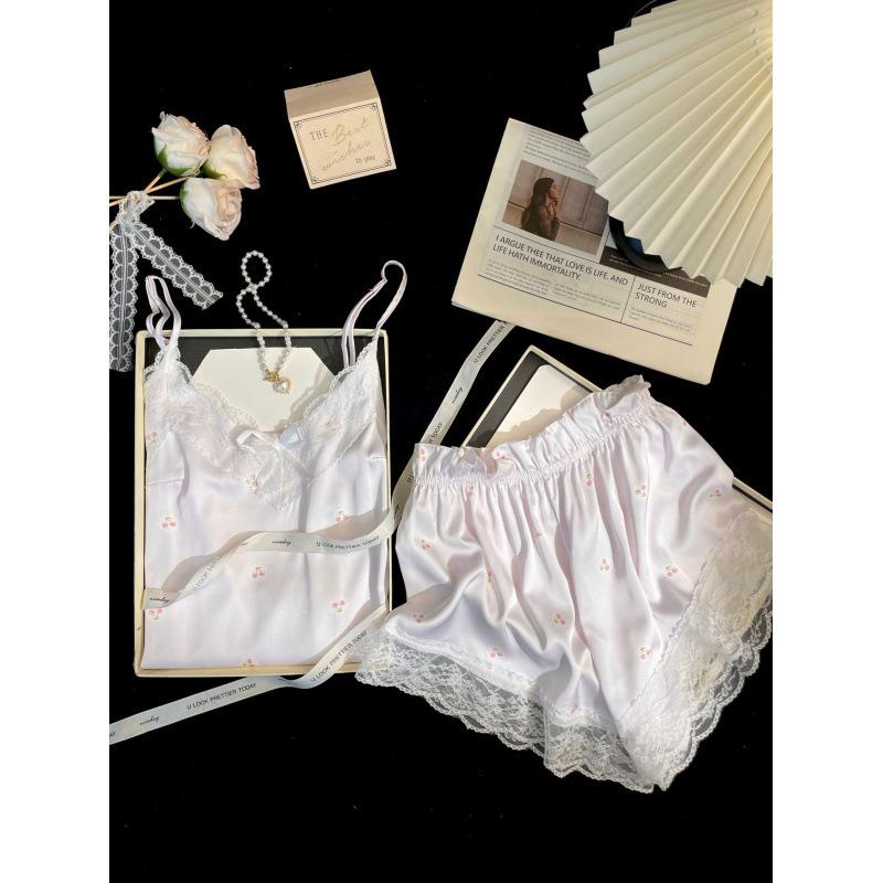 Ice and snow silk pajamas women's summer girls pure desire suspender shorts loungewear set pajamas sweet Korean ins style