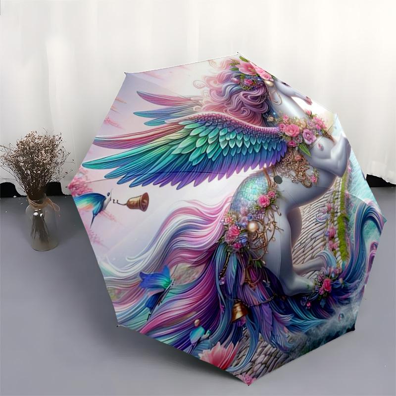 1pc Fantasy Unicorn with Wings Umbrella with Plastic Handle,Suitable for All Seasons Home Travel Outdoor UmbrellaDD434