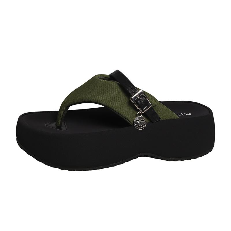Summer new leopard print thick-soled flip-flops women wear pinch feet beach muffin bottom Roman cool slippers women