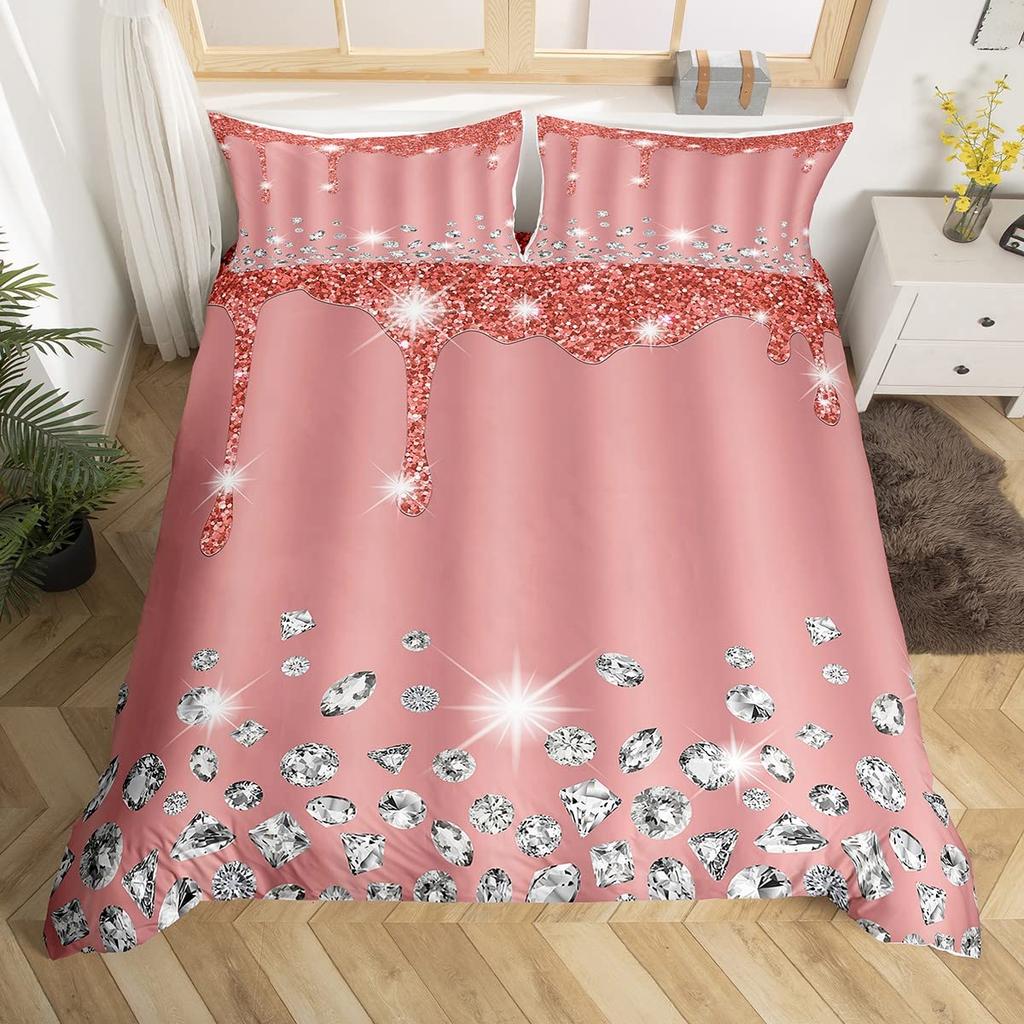 Luxury Shining Diamond Duvet Covers For Kids Boys Girls Lightweight Quilt Covers Jewelry Bedding Sets Bling Party Bedroom Decor