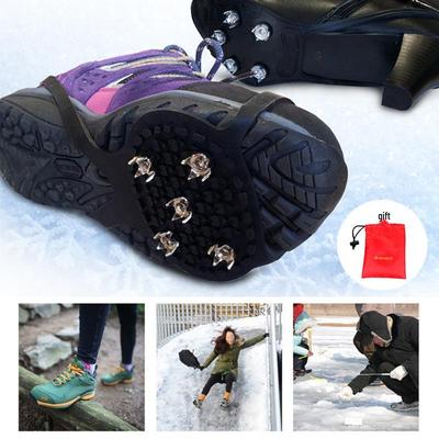 Winter Non-slip Ice Cleat Shoe Covers - 5-Tooth Mountaineering Skates with Rubber Grip for Snow and Ice
