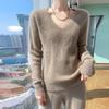 Women's Solid Color V-Neck Wool Pullover Sweater - Loose Fit, Thickened for Autumn/Winter