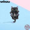 WOSTU 100% 925 Silver Cute Kitty Black Cat Charms Animal Bead for Women Fit DIY Bracelet Necklace Jewelry Gift