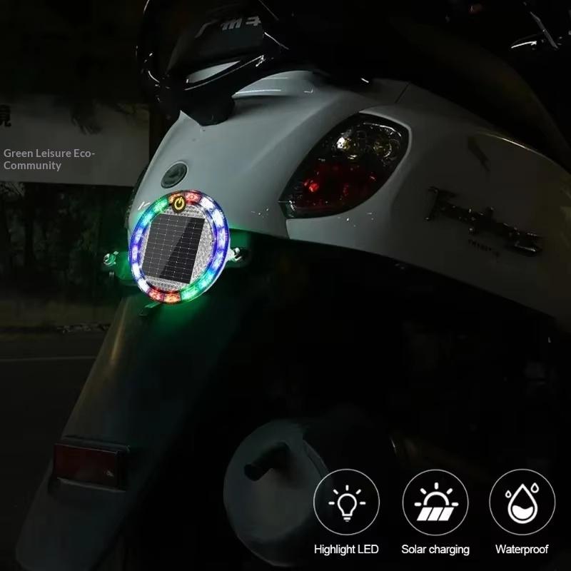 Solar Circular Warning Light Strong Brightness Flashing Light Anti Collision for Electric Scooter Commuting Safety