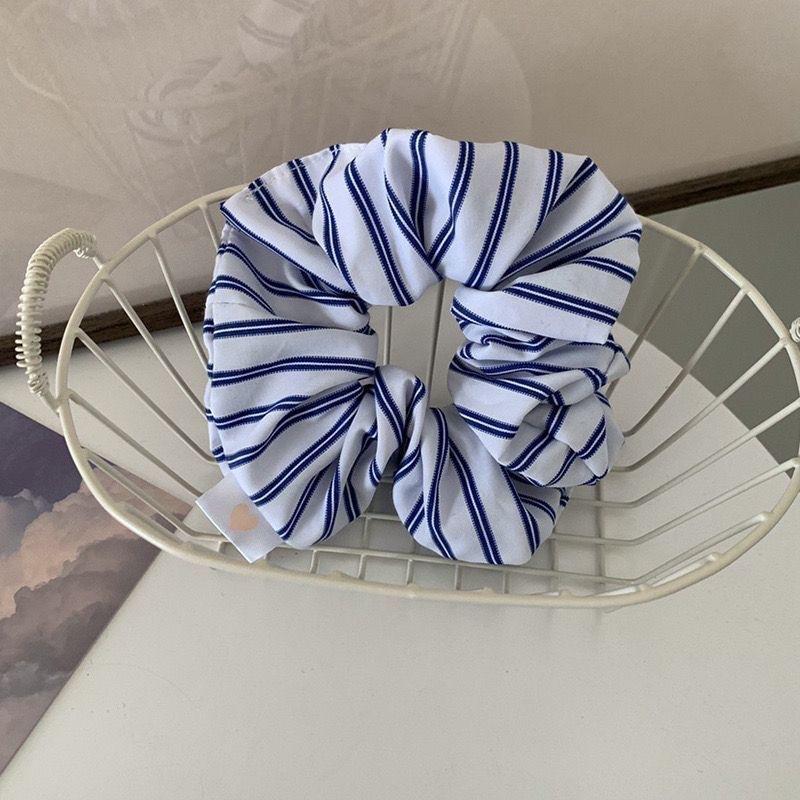 

Korean Style Simple Striped Scrunchies Fresh Sunny Girls Blue Hair Rope Ties Elegant Ponytail Holder Hair Accessories Headwear тёмно-синий