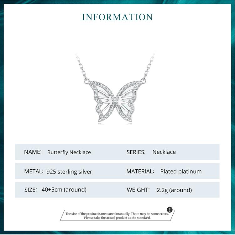 BAMOER 925 Sterling Silver Exquisite Shine Zircon Butterfly Pendant Necklace for Women Birthday Gift Fashion Jewelry
