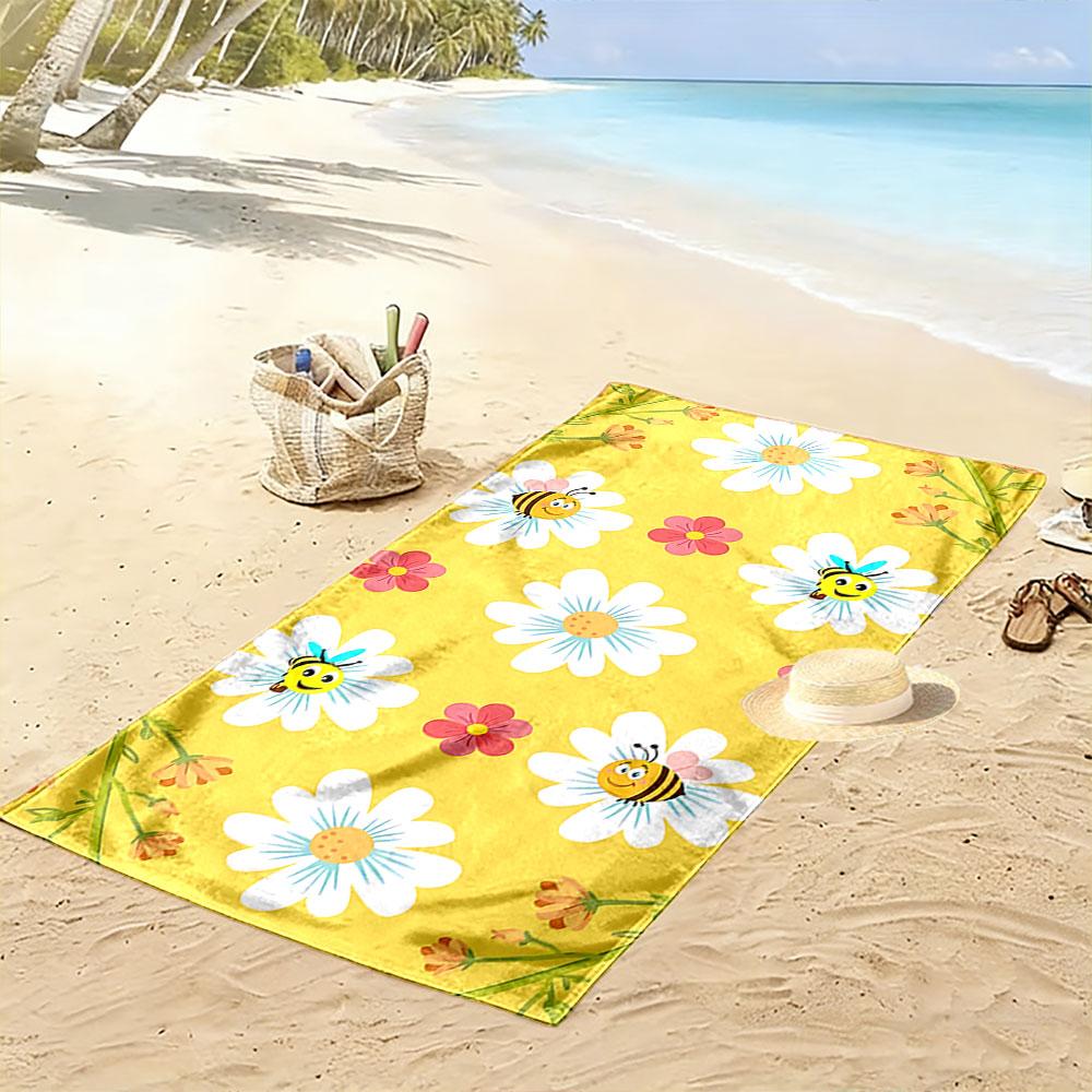 Cartoon Bees and Flowers Towel Beach Towel Quick-drying for Travel Outdoor Sports Jogging Beach and Swimming