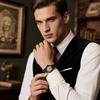 Automatic Mechanical Skeleton Luminous Analog Antique Stainless Steel Suitable for Black Perfect Gift for Day Men's Watch Display, Style, Waterproof,