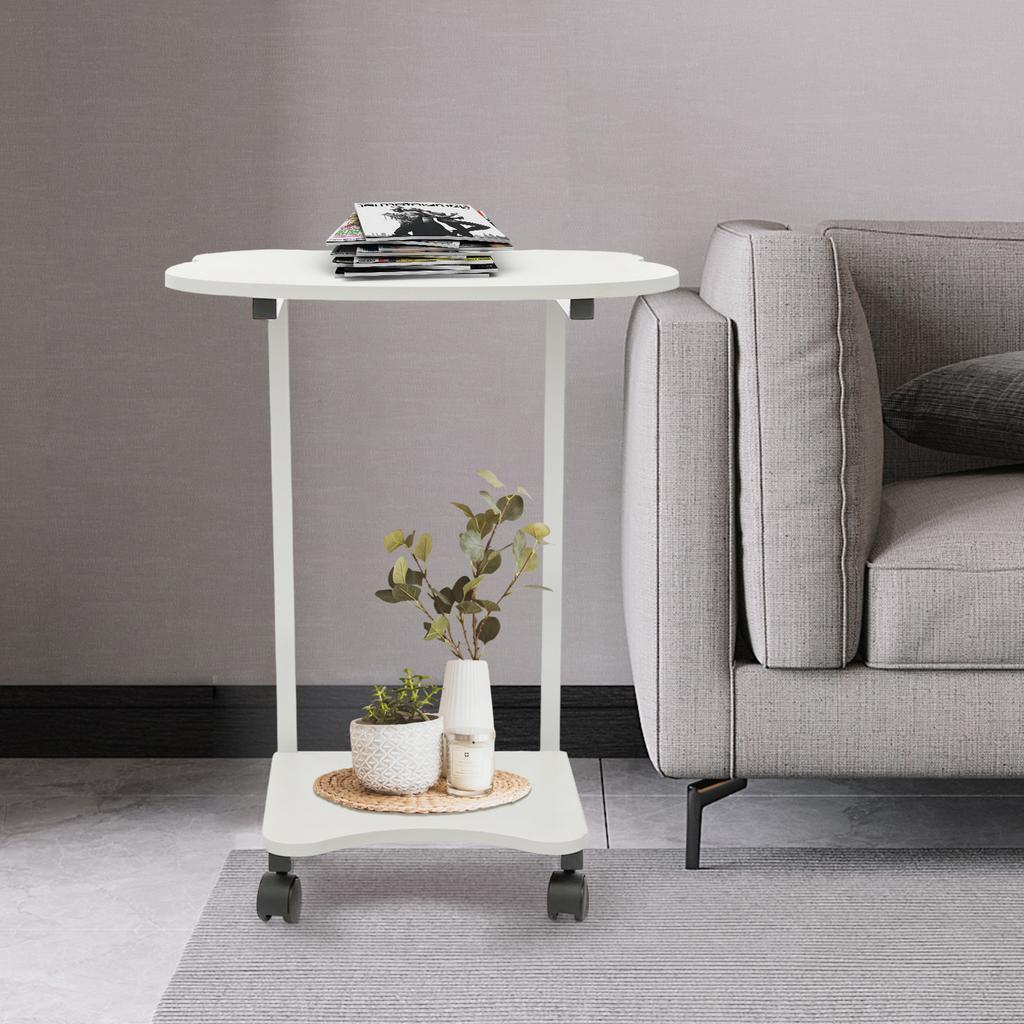 Spanplatten Panda Beistelltisch mit Rädern, Weißer C-förmiger Nachttisch Freistehend 30*25*60cm für Schlafzimmer, Wohnzimmer